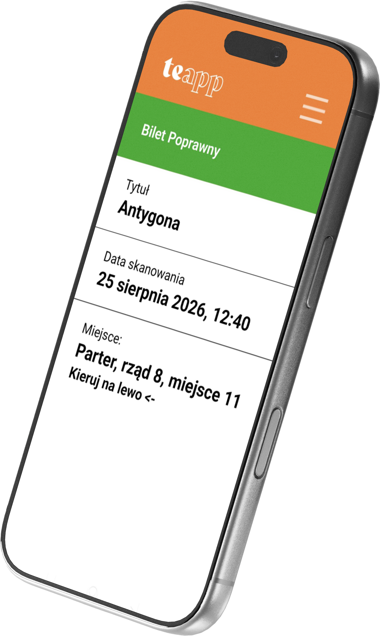 Skanowanie kodu biletu w aplikacji teapp